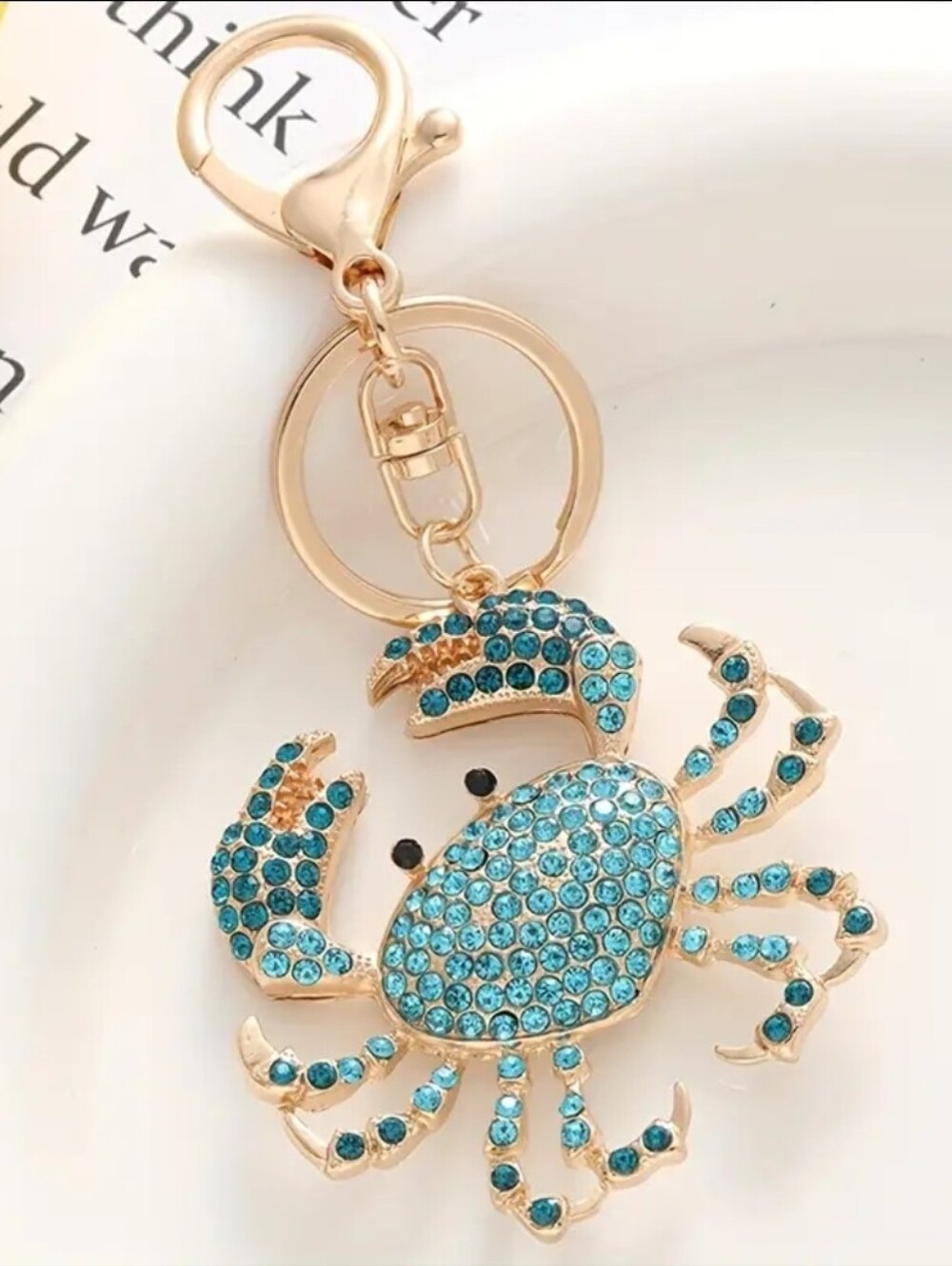 Turquoise Or Pink Crystal Crab Keychain Bag Accessory Gold